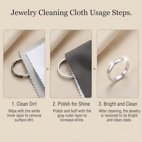 Josojoou Sterling Silver Jewelry Cleaner Kit – Tarnish Removal for Rings, Chains & Gold | 2 Ultra-Soft Brushes + 2 Polishing Cloths, Safe & Scratch-Free for All Precious Metals