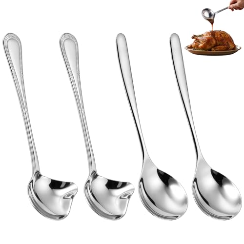 4 Pièce Cuillères à Sauce en Acier Inoxydable, Louches à Soupe Argenté