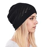 Crochet Hats for Women Hollow Elastic Crochet Beanie Loose Mesh Summer Beanies,Hand-Knitted Knit Hats,Soft and Breathable for Womens (Black)