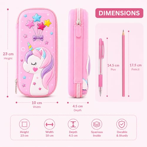 Image of Goyal's 3D Unicorn Geometry Pencil Pouch for Kids Girls & Boys | Hard Shell EVA Pencil Case | Large Capacity Double Layer Geometry Box with Pen Slots & Mesh Pocket | Waterproof School Organizer