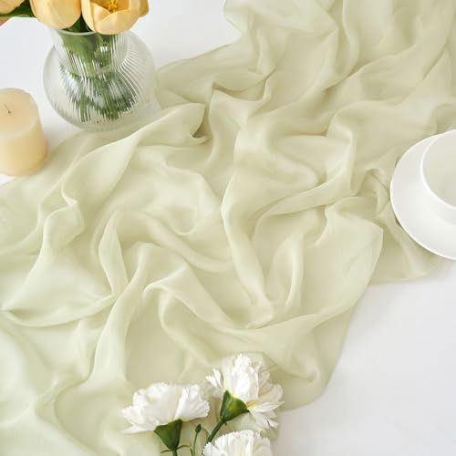CHUQING Chiffon Tischläufer Hochzeit Tischdeko Stoff Tischdecke Sanftbeige – Ansicht 2