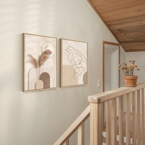 Large Framed Neutral Abstract Wall Art for Living Room, 2 Piece Tan and Cream Beige Canvas Prints Paintings Artwork for Walls, Woman Silhouette Big Pictures for Bedroom Dining Room Office Wall Decor - Image 5