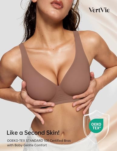 Image of Vertvie Jelly Wireless Bras for Women Push Up Plunge Seamless T-Shirt Bras No Underwire Supportive Full Coverage Bralettes