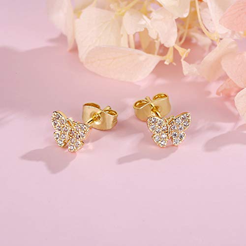 S925 Sterling Silver Butterfly Stud Earrings, Hypoallergenic Cz Cute Butterfly Earrings For Women, 14K Gold Plated Cubic Zirconia Stud Earrings Butterfly Jewelry Gifts For Women Girls #TOP3