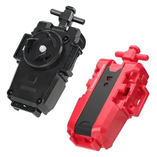 GWEOR 2 Piezas X Lanzador de Peonzas con Cuerda, Compatible con X Spinning Tops de Alta Velocidad, En el Sentido de Las Agujas del Reloj, Juguete Duradero de Batalla para Niños, Negro+Rojo