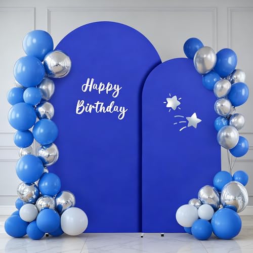 2 Set-7.2FT, 6FT Royal Blue Arch Backdrop Cover,Spandex Fitted Wedding Arch Stand Covers Round Top Chiara Arch Backdrop Stands Cover for Birthday Banquet Photo Background