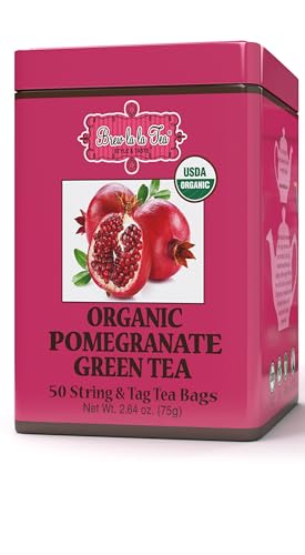 Image of Brew La La Organic Green Tea - Pomegranate Flavor - 50 Tea Bag Tin - Low Caffeine - USDA Certified Organic