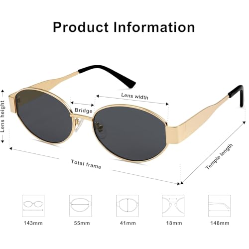 Image of HASHTAG EYEWEAR Retro Oval Sunglasses for Women | Stylish UV400 Protection Shades | Lightweight Durable Metal Frame | Trendy Vintage Oval Glares for Women | Classic & Elegant Design for All Occasions