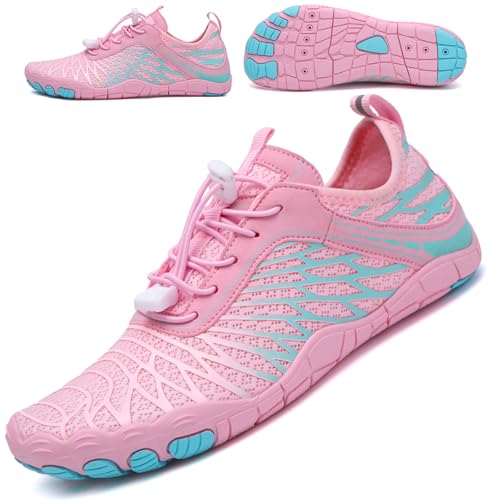 Jurue Hike Barefoot Shoes for Women & Men Breathable & Non-Slip Footwear Athletic Wide Toe Water Shoes Pink
