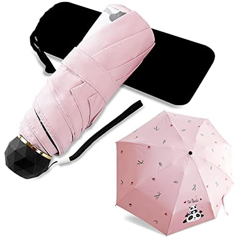 Small Umbrella for Travel Mini Compact Umbrellas Lightweight for Sun UV protection, panda pink, 5 Cover