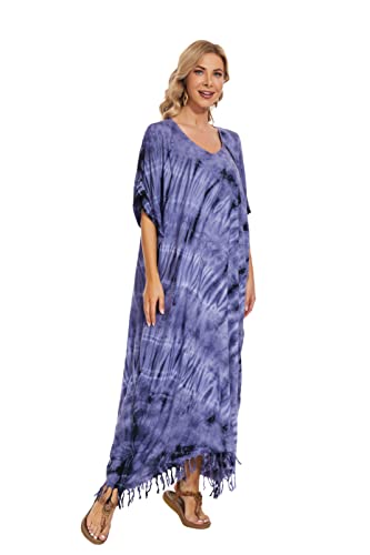 Image of Beautybatik Women Hippie Tie Dye Caftan Kaftan Loungewear Maxi Plus Size Long Dress XL to 4X