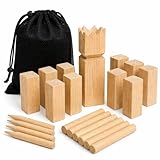 SHOP-STORY Kubb-Spiel aus Holz, 21 Teile, für 2 bis 12 Spieler, Geschicklichkeitsspiel im Freien, mit Aufbewahrungsnetz, ab 6 Jahren