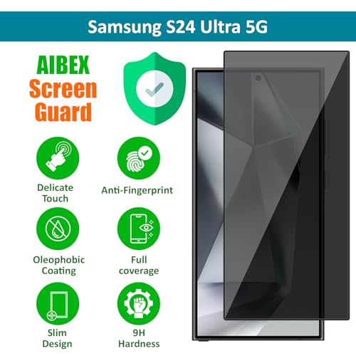 Image of AIBEX Privacy Tempered Glass for Samsung Galaxy S24 Ultra 5G| 9H Hardness | Anti-Spy Screen Guard | Anti-Fingerprint | Edge-to-Edge Privacy Protection | Bubble-Free Installation