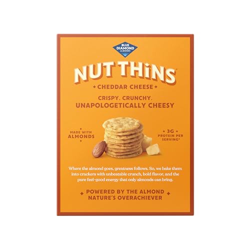 Image of Blue Diamond Almonds Nut-Thins Cracker Crisps, Cheddar Cheese, 4.25 Ounce (Pack of 12)