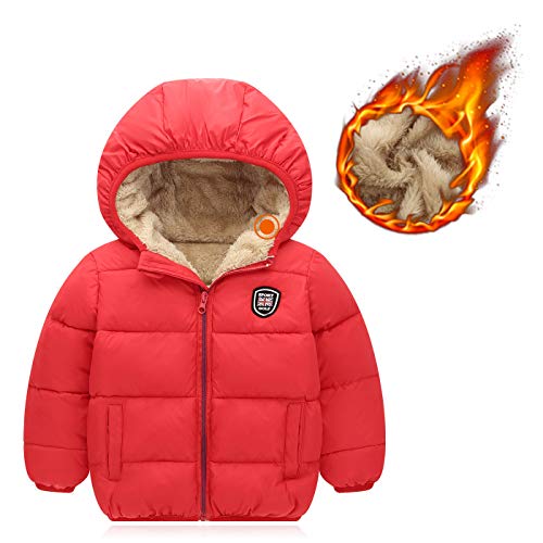 Image of Happy Cherry Boys Girls Winter Thick Jacket Warm Fleece Fur Lining Zipper Hooded Windproof Coat Outwear for 1-7 Years