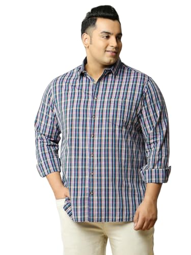 Image of Thomas Scott Men Pure Cotton Regular Plus Size Premium Checked Casual Shirt