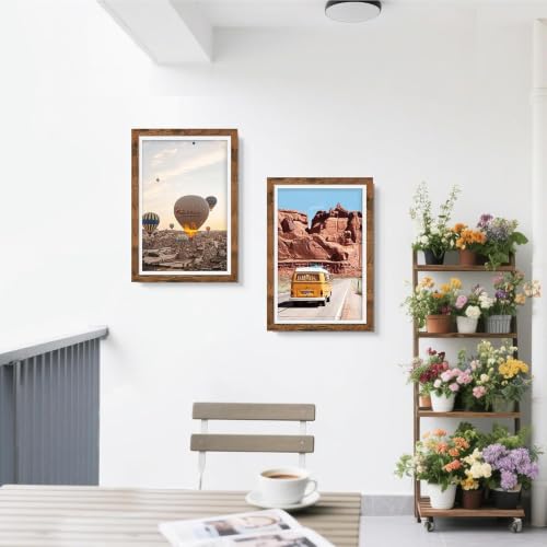 Image of Picrit 12x18 Rustic Brown Poster Frame, Picture Frame for Wall, 3 Pack