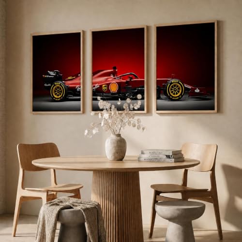 Image of HOMESY Sports Car Framed Posters Gift Items for Boys Room | Wall Decoration for Bedroom Living Room Office Gaming Room Decor | F1 Car Poster with Frame for Wall Decor Set Of 3 Size (13x17 inch, BROWN)
