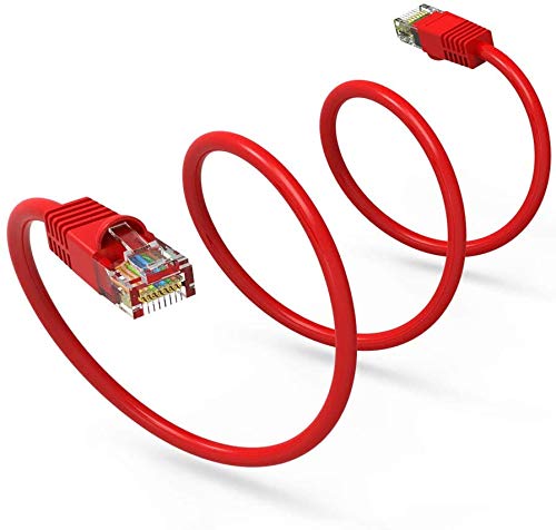 15M Cat5e Ethernet Patch Cable 3 Feet - Snagless RJ45 Computer LAN Network Cord, Compatible with 10 Port Switch POE 10port Gigabit Full Copper - 5PCS (RED)