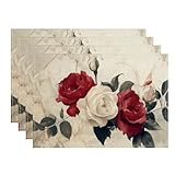 Lot de 4 sets de table vintage élégants roses rouges décoratifs pour table à...