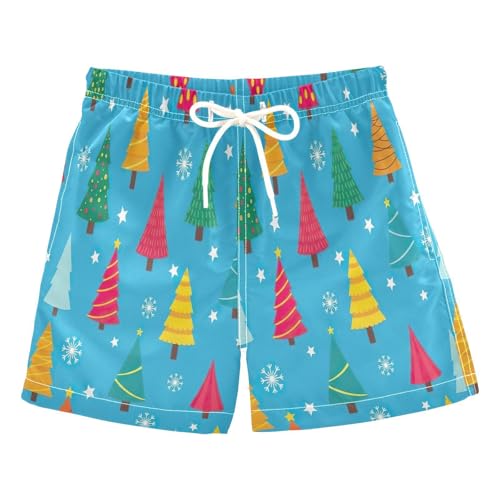 Boys Swim Trunks, Anti Chafe Swim Trunks Boys 2 T, Whimsical Christmas Trees Blue