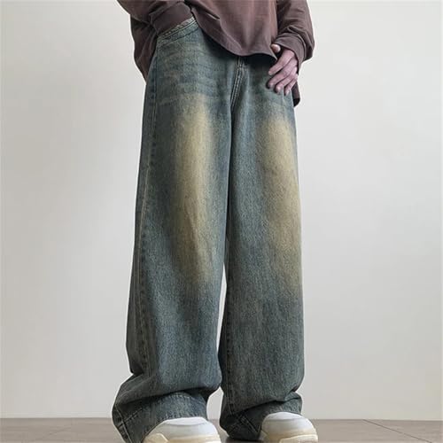 Men's Distressed Vintage Jeans Loose Fit Straight Wide Leg Denim Trousers Oversize Streetwear Style3
