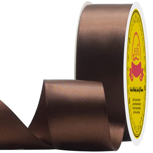 Image of Double Face Brown Satin Ribbon 1-1 /2 inch X50 Yards Polyester Brown Ribbon for Gift Wrapping Very Suitable for Weddings Party Invitation Decorations and More