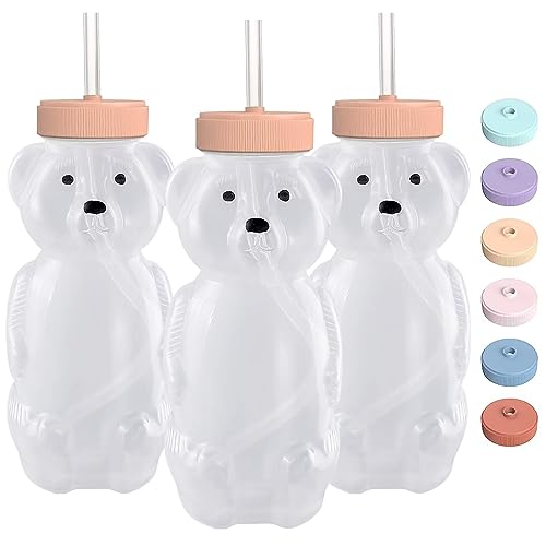 Image of Honey Bear Straw Cup, Food Grade Silicone, Babies Water Drinking Cup, 8-Ounce Therapy Sippy Bottles for Speech and Feeding Training, BPA Free & Dishwasher Safe (PEACH)