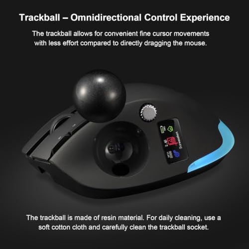 PUSOKEI Wireless Bluetooth Trackball Mouse - Ergonomic Thumb Control (Black) - 4