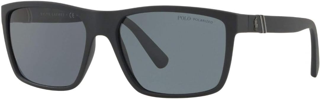 Polo Ralph Lauren Men's Ph4133 Rectangular Sunglasses Matte Black/Polarized Grey 59 mm image 2 of 5 B079RDP8XR