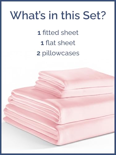 Image of Kids Queen Size Bed Sheet Set - 4 Piece Kids Loft Bed Sheets - Solid Pink Themed Bedding - Soft, Cute and Cozy - Breathable and Machine Washable - Bedding for Boys, Girls, Teens & Toddlers - Oeko-Tex