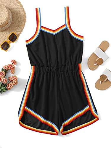 Milumia Women Plus Size Romper Rainbow Striped Elastic Waist Sport Playsuit Black X-Large Plus #TOP1
