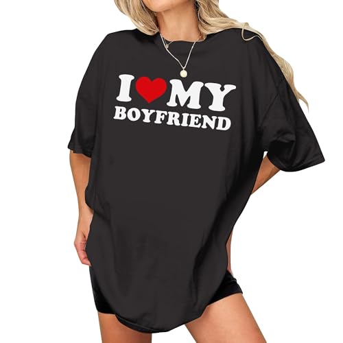 I Love My Boyfriend Shirt for Girlfriend - I Love My BF Shirts for Women - Valentines Day Shirts Women - Men Christmas Tshirt for Girls - Couples from Boyfriend (Black-L)