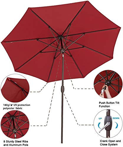 Outdoor Patio Umbrella 9 Ft Patio Market Table Umbrella With Push Button Tilt, Crank And Umbrella Cover For Garden, Lawn, Deck, Backyard & Pool, Red #TOP3