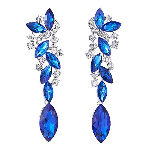 Blue Art Deco Party Prom Rhinestone Marquise Cluster Chandelier Long Dangle Statement Earrings #TOP25