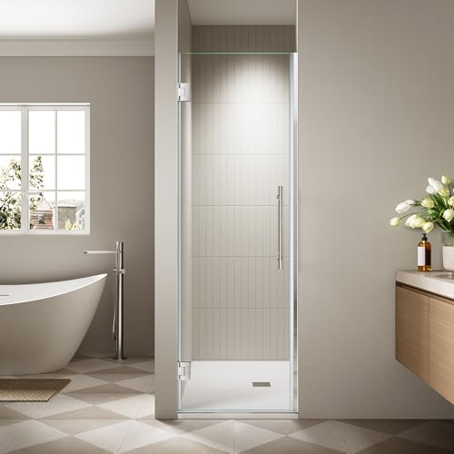 23.6-23.8' x 72' Frameless Hinged Shower Door, Single Swing Shower Panel with 5/16&rdquo; (8mm) Tempered...