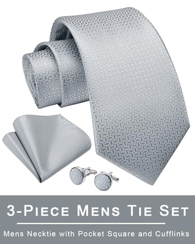 Image of Enlision Mens Ties Stripe Tie and Pocket Square Set Classic Formal Woven Neckties Handkerchief Cufflinks Wedding