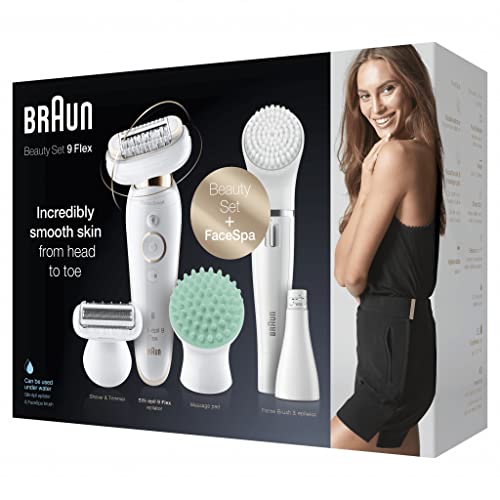 Braun Silk-épil 9 Flex Beauty-Set, Epilierer Damen / Haarentferner, FaceSpa Gesichtshaarentferner, 8 Aufsätze, Tasche, mit flexiblem Kopf für einfachere Haarentfernung, 9300, weiß/gold - Image 4