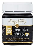 miel de abeja individual UMF 20+ (MGO 829+) miel de manuka de los prístinos bosques de Nueva Zelanda. Esta miel de manuka UMF de Happy Valley tiene un certificado de laboratorio de estándar UMF 20+ que equivale a un methylgloxal (MGO) 829+