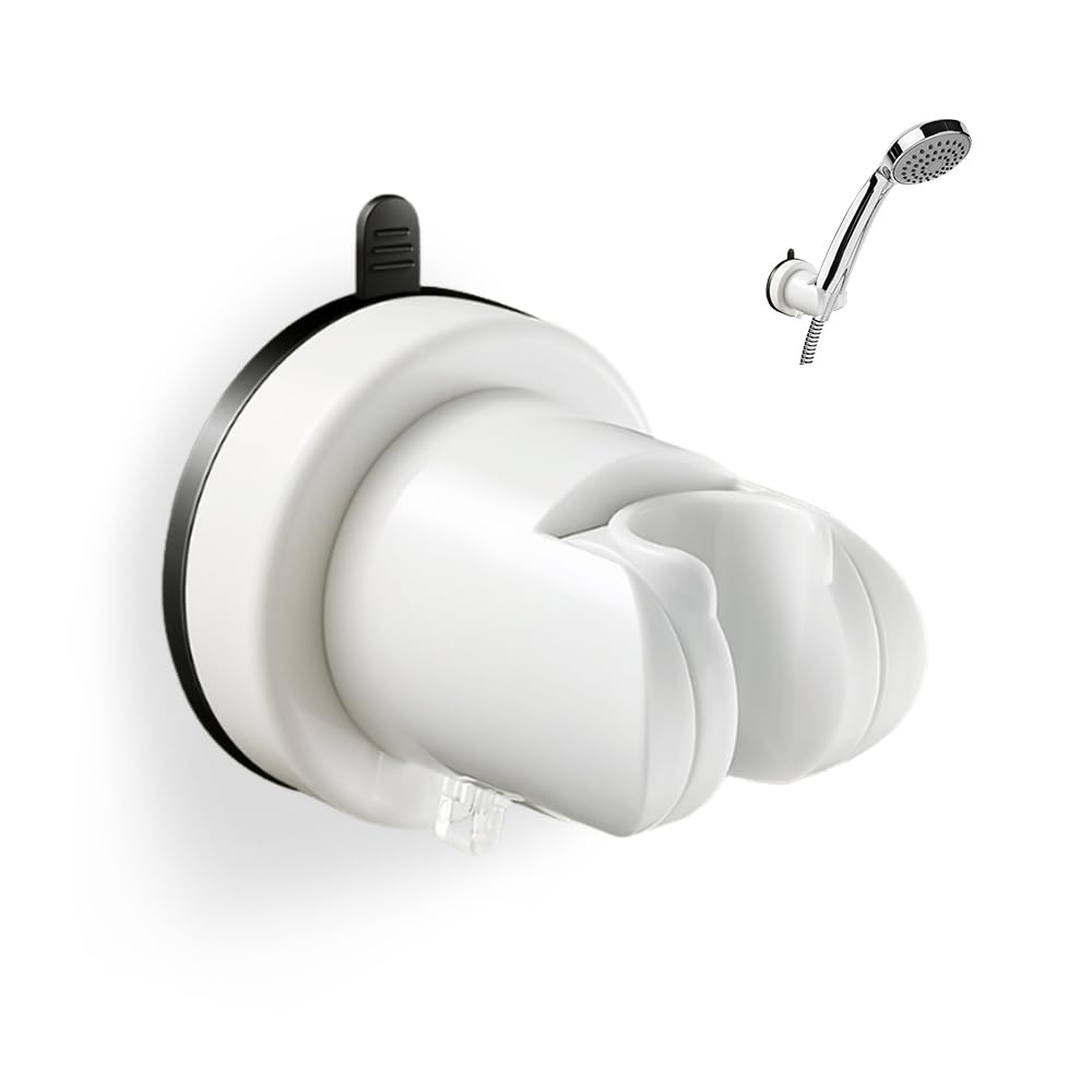 HMCEY Soporte Alcachofa Ducha Ventosa,Sujeta Alcachofa Ducha Pared Sin Taladro,Soporte Cabezal Duchas de Baño Universal,Shower Head Holder para Fijar y Ajustar Los Cabezales de Duchas - Blanco - 2