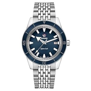 Rado Men’s Captain Cook 42 mm Automatic Diving Watch with Stainless Steel Strap, Silver-Tone, 20 (Model: R32505203), Blue