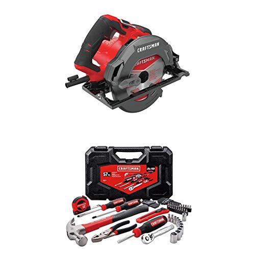 CRAFTSMAN 7-1/4-Inch Circular Saw, 15-Amp with Mechanics Tools Kit/Socket Set, 57-Piece (CMES510 & CMMT99446)