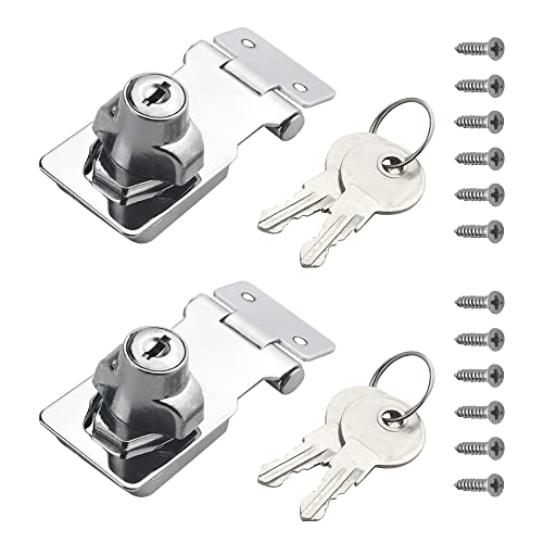 Image of WMYCONGCONG 2 PCS 2.5 Inch Keyed Hasp Locks Stainless Steel Locking Hasp Twist Knob Safety Hasp Keyed Different for Cabinet Small Door, Black