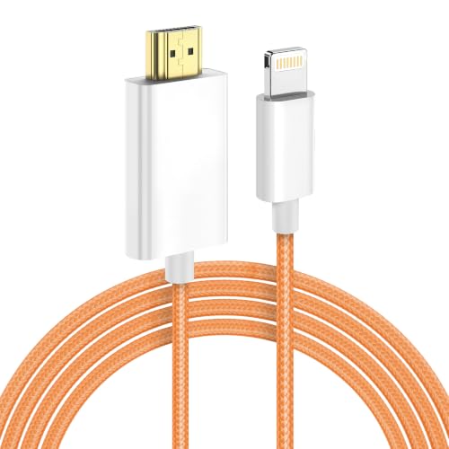 Image of KikoSaka Lightning to HDMI Cable for iPhone TV Adapter Apple MFi Certified | 1080P HD Video Sync Screen Connector iPhone 14 /13 /12 /11 /X /8 /7 to HDMI for Digital AV Projector Monitor 6.6FT Woven Orange