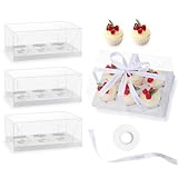 Tcards 20 Packs Clear Cupcake Boxes 6 Count plastic Cupcake Carrier with Gift Ribbon Cup Cake Holder Containers for Treat Dessert Cookies Muffins Packaging for Party Baking Wedding