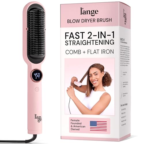 L'ANGE HAIR Smooth It 2-in-1 Hair Straightener Brush with Digital Temperature Dial Up to 450°F | Frizz Control Straightening Comb | Quick Styling Hot Brush for All Hair Types | Auto Shut-Off | Blush