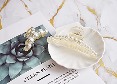 Deeka PEARLCLAWLARGE-5P 5 Pcs Large Pearl Hair Claw Clips White Black Thick Long Jaw Clips Barrettes Hair Accessories thumb #4