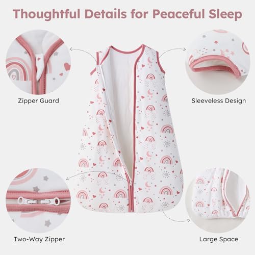 Image of Baby Sleep Sack 12-18 Months, 2.5 TOG Cotton Winter Baby Wearable Blanket with 2-Way Zipper, Warm Soft Sleeping Bag for Toddler Boy Girl, Large Rainbow