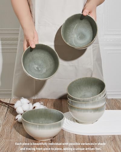 Image of Pokini 5.5 inch Stoneware Cereal Bowls Set of 6, 22 Oz Soup Bowls Set