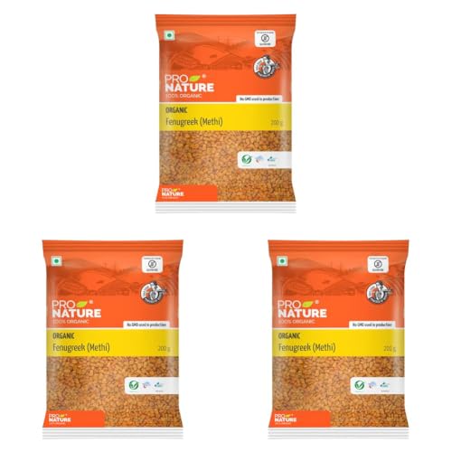 Image of Pro Nature 100% Organic Fenugreek Seeds - 200g | Whole Natural Sabut Methi Dana | Chemical-Free & Unpolished | Ideal for Cooking & Health Benefits (Pack of 3)